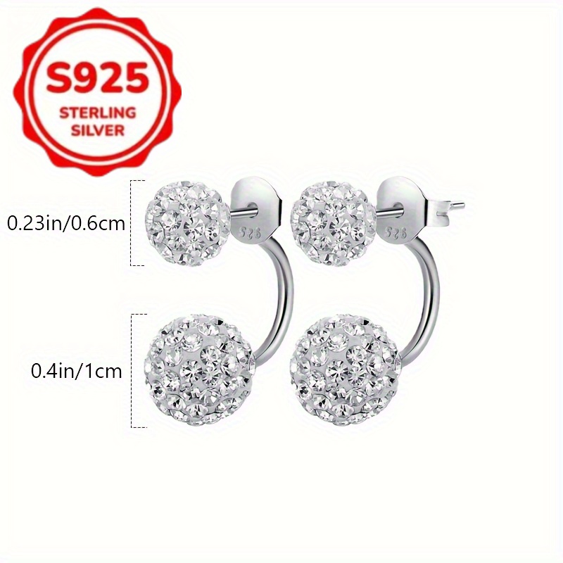 Women's S925 Silver Double Ear Stud Set, Sparkling Ball Studs